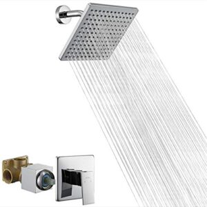aihom shower faucet set chrome, 8-inch rainfall shower head & stainless steel shower arm, single function shower system with single handle brass rough-in valve, shower trim kit