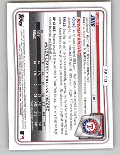 2020 Bowman Prospects Camo #BP-113 Josh Jung RC Rookie Texas Rangers MLB Baseball Trading Card