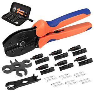 welluck 27pcs solar crimping tool kit for solar panel cable wire, 1 solar crimper | 6 pairs male female solar cable connectors | 2pcs spanner wrench, solar crimping kit for 10/11/12/13awg solar wiring