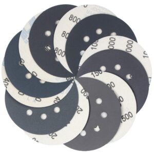 S&F STEAD & FAST 5 Inch Sanding Discs Hook & Loop 60pcs, Wet Dry Orbital Sander Sandpaper 400 600 800 1000 1500 2000 Grit, Silicon Carbide Assortment 8 Holes with Tack Cloth