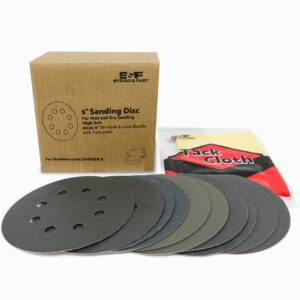 S&F STEAD & FAST 5 Inch Sanding Discs Hook & Loop 60pcs, Wet Dry Orbital Sander Sandpaper 400 600 800 1000 1500 2000 Grit, Silicon Carbide Assortment 8 Holes with Tack Cloth