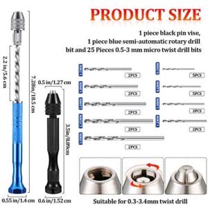 27 Pieces Pin Vise Hand Drills Bits Set Include Pin Vise and Semi-automatic Spiral Hand Drill Rotary Tool with 25 Pieces 0.5-3 mm Micro Twist Drill Bits for Resin Polymer Clay Craft DIY Jewelry Electr