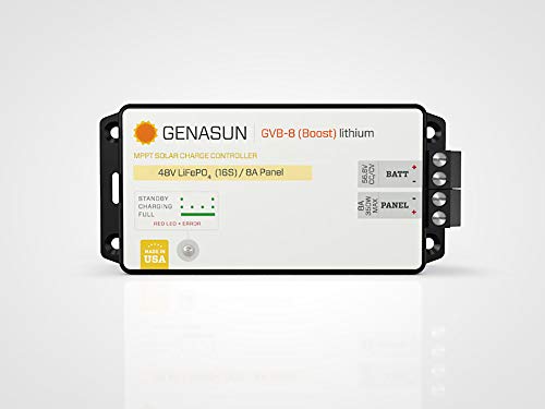 Genasun GVB-8-Li-56.8V, 8 A (Input) 350 W Solar Panel, Voltage Boosting MPPT Solar Charge Controller for 16S LiFePO4 Batteries (Electric Boats, Marine, etc.)