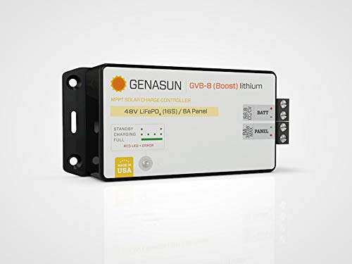 Genasun GVB-8-Li-56.8V, 8 A (Input) 350 W Solar Panel, Voltage Boosting MPPT Solar Charge Controller for 16S LiFePO4 Batteries (Electric Boats, Marine, etc.)