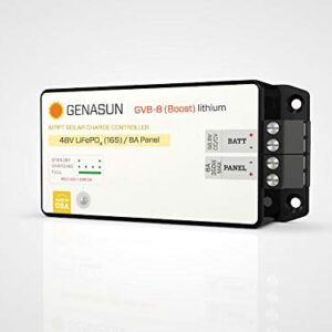 Genasun GVB-8-Li-56.8V, 8 A (Input) 350 W Solar Panel, Voltage Boosting MPPT Solar Charge Controller for 16S LiFePO4 Batteries (Electric Boats, Marine, etc.)