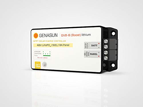 Genasun GVB-8-Li-56.8V, 8 A (Input) 350 W Solar Panel, Voltage Boosting MPPT Solar Charge Controller for 16S LiFePO4 Batteries (Electric Boats, Marine, etc.)