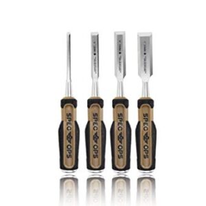 Spec Ops Tools Wood Chisel Set with High-Carbon Steel Blades, Shock-Absorbing Grip, 4-Piece, 3% Donated to Veterans