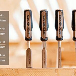 Spec Ops Tools Wood Chisel Set with High-Carbon Steel Blades, Shock-Absorbing Grip, 4-Piece, 3% Donated to Veterans