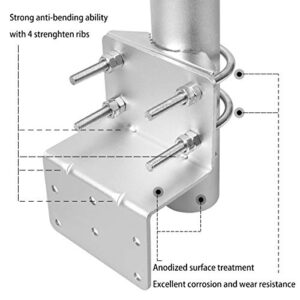 K001 V3 Antenna Pole Mount, Upgraded Ribbed Bracket Combine with Double U-Bolts 12" Longer 2mm Thicker Pole for Outside Home Antenna Installation