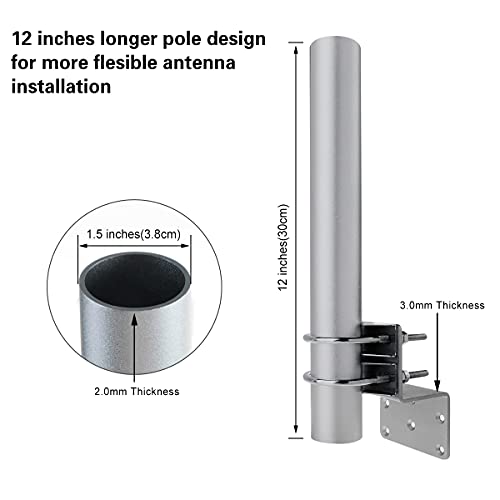 K001 V3 Antenna Pole Mount, Upgraded Ribbed Bracket Combine with Double U-Bolts 12" Longer 2mm Thicker Pole for Outside Home Antenna Installation