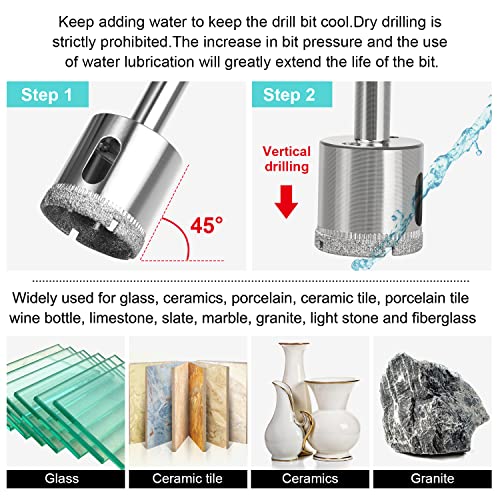 Hole Saw Set,15Pcs Diamond Drill Bits, Tile Hole Saw Kit,Coated Core Drill Bits with Hole Saw Guide Jig Fixture,Adjustable Hole Saw Centering Locator Suction Holder for Glass, Ceramics,Tile 6-50mm