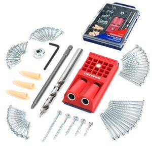 workpro 125 pieces drill jig kit, full pocket hole jig with 100 self tapping screws and 20 plugs - carpentry guide, oblique hole positioner ideal for woodworking