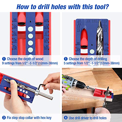 WORKPRO 125 Pieces Drill Jig Kit, Full Pocket Hole Jig with 100 Self Tapping Screws and 20 Plugs - Carpentry Guide, Oblique Hole Positioner Ideal for Woodworking