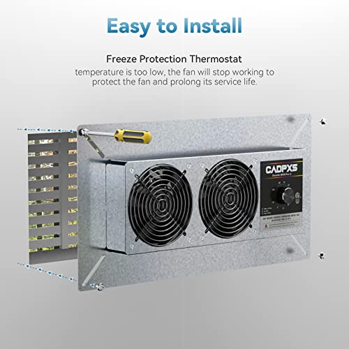 CADPXS Crawlspace Ventilation Fan, Crawlspace Fan vent with humidistat, Dehumidistat & Freeze Protection Thermostat, for Crawl Spaces/Basement/Garage/Attic/Hydroponics Grow Tents (220 CFM Air Out)