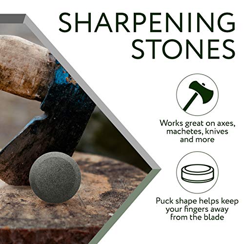 Axe Sharpening Puck and Tool Sharpener Pack of 2 280 & 120 Grit, Dual Grit Whetstone Puck Blade Sharpener for Garden Tools, Axe Sharper Disk for Sharpening Dull, Blunt or Tired Edges - Knife Sharpener