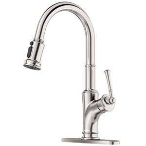 bushed nickel kitchen faucet with pull down sprayer and brush, single handle high arc single hole pull out kitchen sink faucets with sprayer, stainless steel, appaso
