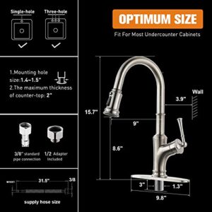 Bushed Nickel Kitchen Faucet with Pull Down Sprayer and Brush, Single Handle High Arc Single Hole Pull Out Kitchen Sink Faucets with Sprayer, Stainless Steel, APPASO