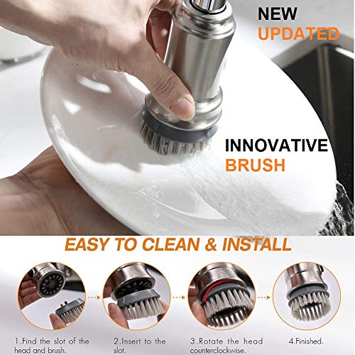 Bushed Nickel Kitchen Faucet with Pull Down Sprayer and Brush, Single Handle High Arc Single Hole Pull Out Kitchen Sink Faucets with Sprayer, Stainless Steel, APPASO