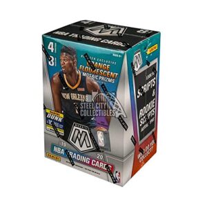 2019-2020 panini mosaic nba trading cards - 8 packs of 4 cards w/blaster exclusive orange fluorescent mosaic prizms (look for zion williamson autographs & more) free shipping