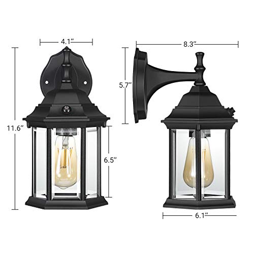 DEWENWILS 2 Pack Dusk to Dawn Outdoor Wall Lantern, Matte Black Outdoor Wall Light Exterior Light Fixture Wall Mount, Weatherproof Porch Light Wall Sconce Lamp for Garage Doorway Backyard