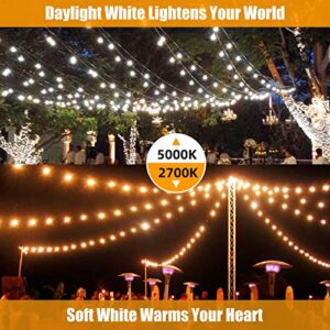 96FT(48×2) 2-Pack LED Outdoor String Lights with Waterproof Shatterproof Dimmable 2700K Warm White Filament Bulb, E26 15 Sockets Linkable Commercial Grade Hanging String Lights for Patio Deck Backyard