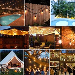 96FT(48×2) 2-Pack LED Outdoor String Lights with Waterproof Shatterproof Dimmable 2700K Warm White Filament Bulb, E26 15 Sockets Linkable Commercial Grade Hanging String Lights for Patio Deck Backyard