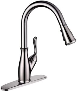 luxice faucet pull down kitchen faucet with pull out sprayer, kitchen sink faucet with deck plate, faucets for kitchen sinks, single-handle, pull down spray head, stainless steel brushed nickel