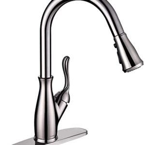 Luxice Faucet Pull Down Kitchen Faucet with Pull Out Sprayer, Kitchen Sink Faucet with Deck Plate, Faucets for Kitchen Sinks, Single-Handle, Pull Down Spray Head, Stainless Steel Brushed Nickel