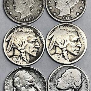 1883 P D S Liberty Buffalo Jefferson WWII Era U.S. Nickel Collection Comes in Gift Bag Good - Better