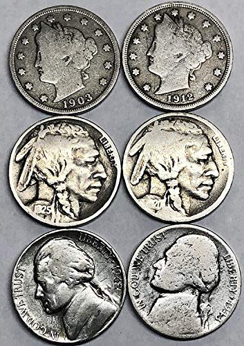 1883 P D S Liberty Buffalo Jefferson WWII Era U.S. Nickel Collection Comes in Gift Bag Good - Better