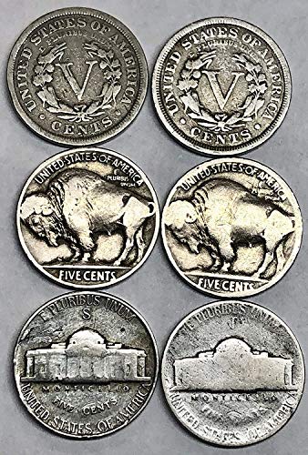 1883 P D S Liberty Buffalo Jefferson WWII Era U.S. Nickel Collection Comes in Gift Bag Good - Better