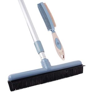 pet hair removal rubber broom with built in window shower squeegee , 2 in 1 floor brush, carpet cleaner, 29 to 52 inch adjustable handle, includes one rubber hair brush by elitra home
