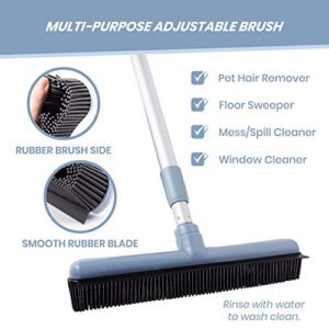 Pet Hair Removal Rubber Broom with Built in Window Shower Squeegee , 2 in 1 Floor Brush, Carpet Cleaner, 29 to 52 inch Adjustable Handle, Includes One Rubber Hair Brush by ELITRA HOME