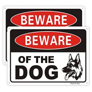 uflashmi beware of dog sign for fence yard, dog warning sign, aluminum metal, 2 pack, 7x10 inch