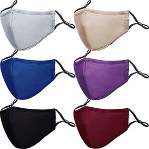 PAGE ONE Reusable Cloth Face Masks Washable Adjustable Breathable Cotton Face Mask for Women Men/6PC