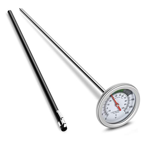 Long Stem Compost Soil Thermometer - Fast Response Stainless Steel 16 Inch - Fahrenheit and Celsius - Includes Protective Sheath and Composting Guide