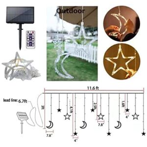 HORAVA Star Solar Lights Outdoor 138LED Solar Powered Curtain Lights Window Lights Solar Led String Lights Twinkle Star Moon Fairy Lights for Backyard Garden Patio Home Christmas Holiday Decoration