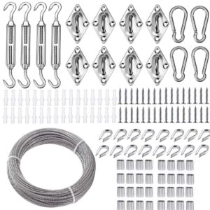 tootaci sun shade sail hardware kit with 1/8 cable,304 stainless steel shade sail hardware kit 5inch with 100ft stainless steel coated cable,rectangle/triangle sun sail hardware kit for outdoor canopy