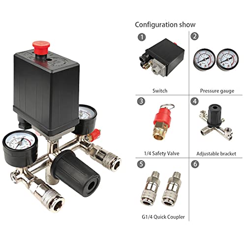 Air Compressor Pressure Switch Pressure Switch with Regulator Control Valve Gauge,Air Pump Air Compressor Parts,Pressure Switch Assembly of Pressure Regulating Valve