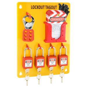 tradesafe lockout tagout station with loto devices - lock out tag out kit board with 4 pack safety lock set, hasp for padlocks, 20 do not operate tags for lockout safety supply, osha compliance