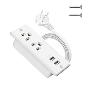 recessed power strip with usb,flat plug ultra thin extension cord,furniture desktop charging station for side table,end table,flush-mount desk outlet power grommet with 9.85ft cord(white)