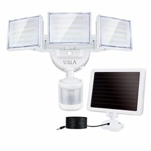 solla 2000lm led solar security light outdoor, motion sensor outside flood light, 5000k daylight white waterproof exterior flood lighting with 3 adjustable head for yard, driveway, patio, garage