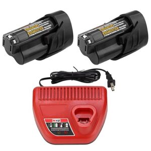 dosctt 2 packs 12 volt 3.0ah lithium ion 48-11-2401 battery replacement for milwaukee 12v battery 48-11-2402 48-11-2420 48-11-2440 48-11-2460 and 48-59-2401 charger(black)