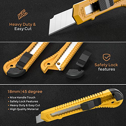 Nicpro 10 PCS Utility Knife Set, 18 mm Retractable Box Cutters Bulk Razor Knife for Heavy Duty Office, Home, Arts Crafts, Hobby