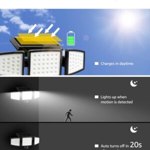 LE Solar Lights for Outside, Motion Sensor Outdoor Lights, WL4000 High Brightness, 3 Adjustable Heads 270° Wide Lighting Angle, IP65 Waterproof, Wireless Wall Lamp for Porch Yard Garage, 2 Packs