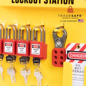 TRADESAFE Lockout Tagout Station with Loto Devices - Lock Out Tag Out Kit Board Includes 8 Pack Safety Lock Set, 3 Hasps for Padlocks, 30 Do Not Operate Tags for Lockout Safety, OSHA Compliance