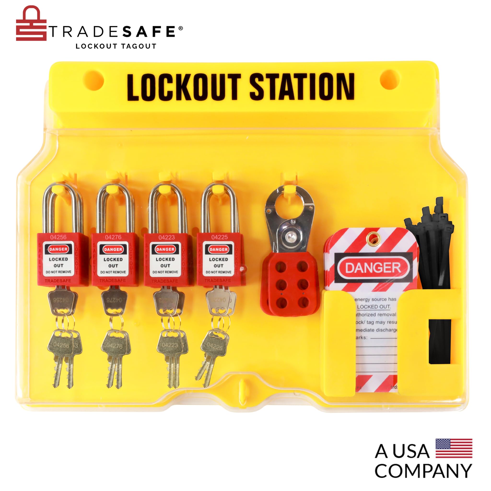 TRADESAFE Lockout Tagout Station with Loto Devices - Lock Out Tag Out Kit Board Includes 8 Pack Safety Lock Set, 3 Hasps for Padlocks, 30 Do Not Operate Tags for Lockout Safety, OSHA Compliance