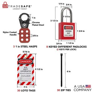 TRADESAFE Lockout Tagout Station with Loto Devices - Lock Out Tag Out Kit Board Includes 8 Pack Safety Lock Set, 3 Hasps for Padlocks, 30 Do Not Operate Tags for Lockout Safety, OSHA Compliance