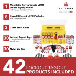 TRADESAFE Lockout Tagout Station with Loto Devices - Lock Out Tag Out Kit Board Includes 8 Pack Safety Lock Set, 3 Hasps for Padlocks, 30 Do Not Operate Tags for Lockout Safety, OSHA Compliance