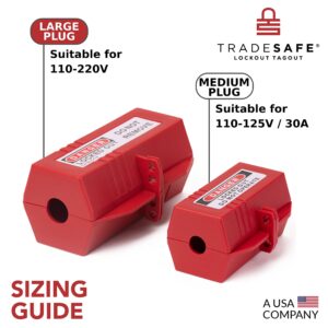 TRADESAFE Plug Lock for Lockout Tagout - 220 Volt Power Cord Lockout, Large Electrical Plug Lock, Industrial Grade Electrical Plug Lockout Device, OSHA Compliant Red